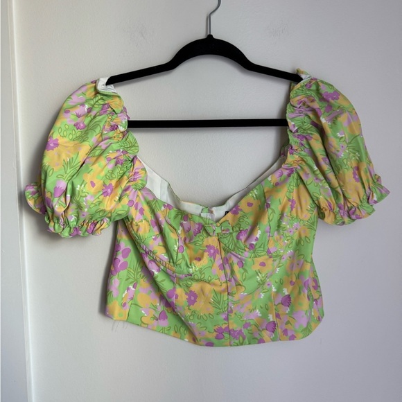 Floral Puff Sleeve Crop Top - Picture 1 of 6
